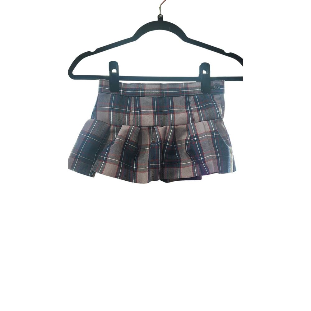 Upcycled Vintage Micro Mini Y2K Belt Skirt Plaid Gray XXS